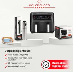 Dolce Cuoco Dubbele Airfryer XXL - Airfryers met Twee Lades - Heteluchtfriteuse Incl Olie Sprayer & 120 Vellen Bakpapier — thumbnail 4