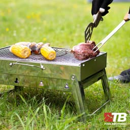 Toolbrothers Outdoor draagbare houtskool barbecue van roestvrij staal voor kamperen, montage zonder gereedschap 43 x 29 x 23 cm Zilver Smoker BBQ Pit Grill — thumbnail 3