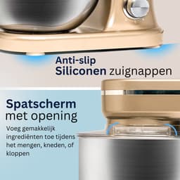 BluMill Keukenmachine - RVS - 6 Snelheden - Keukenmachine met kom - 5 Liter - met Accessoires - 1200W - Metallic Champagne — thumbnail 5