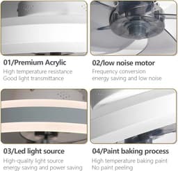 Plafond Ventilator Lamp - 51 CM - Smart Lamp - 6 Standen - 2 led strokes - Dimbaar - Wit -Grijs - Kroonluchter Ventilator - Chandelier Fan - Woonkamer Lamp - Ventilator Lampen - Eetkamer lamp - Slaapkamer lamp — thumbnail 3