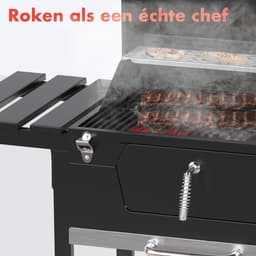 KitchenBrothers Houtskool BBQ - Smoker Barbecue - Verstelbaar Kolenrooster - PFAS Vrij - 42x57cm Grilloppervlak - Zijpanelen - Vaderdag Cadeau - Zwart — thumbnail 3