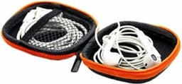Hardcase Oortjes hoesje - Kabeltasje - Opbergtas electronica - Opberghoes voor Kabel, Oortjes in-ear – Zwart/Oranje — thumbnail 4