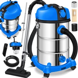 MASKO® industriële stofzuiger nat-droog roestvrij staal 2300W + stopcontact | blaasfunctie | droog en nat zuigen | Push&Clean | industriële stofzuiger met en zonder zak | zakloos - Blauw / Grijs — thumbnail 1