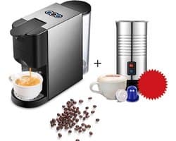 Happyment 4 in 1 Koffiemachine - Koffiezetapparaat - Koffie Automaat - Automatisch - Nespresso - Dolce Gusto - Koffiepoeder - Koffiepads - Met Melkopschuimer