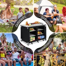 Campingkeuken met 6 Compartimenten, Opvouwbaar Keukenmeubel, Aluminium Frame, Ideaal voor Kamperen, Reiskeuken met Opbergruimte en Draagtas — thumbnail 4