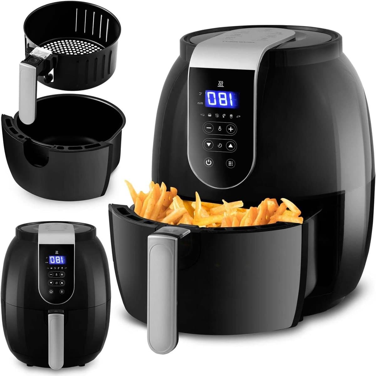Vetvrije friteuse - Hetelucht friteuse Airfryer - Gezond koken - Met display - 26 liter - Zwart zilver — afbeelding 1