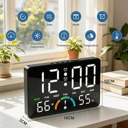 Digitale Wekker - Radiogestuurde Klok - Wakker Worden - Grote LED Display - 100x100mm - Zwart — thumbnail 2