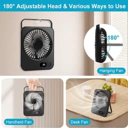 Oplaadbare Tafelventilator - 5 Snelheden met Borstelloze Motor - Stille Mini Ventilator met LED Batterij Display - 1200mAh USB Bureauventilator - 16.3x13.2cm - Zwart — thumbnail 4