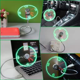 longziming -USB Ventilator - USB Bureaurentilator - Mini Tafelventilator - Geïntegreerde LED Klok - 360° Flexibele Hals - Siliconen Bladen En Metaal - Geruisloos Veilig Design - Ideaal Voor Kantoor En Slaapkamer - 1 Stuk — thumbnail 2