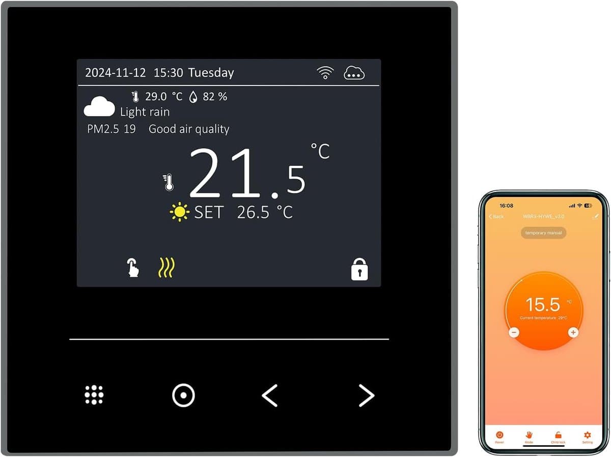 Slimme Digitale Thermostaat voor Elektrische Vloerverwarming - Programmeerbaar met WiFi en Spraakbesturing — afbeelding 1