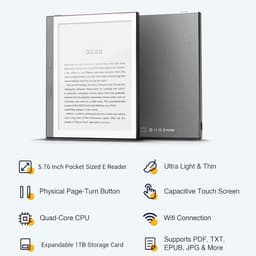 5.76 Inch EBook Reader, HD TouchScreen E Reader for Android 1GB RAM + 32GB ROM, Quad Core Processor, 198ppi WiFi Portable Electronic Book Reader for Kids Adults Seniors (GRAY) — thumbnail 2
