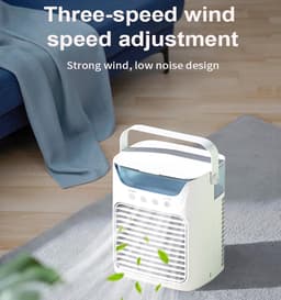 Mobiele Airco - Luchtkoeler met 700ML Watertank - USB Oplaadbare Mini Aircooler - Vernevelende Koelventilator - 3 Snelheden - Verneveling op twee niveaus - Draagbare Tafelventilator voor Thuis, Kantoor & Camping - Wit - 16.5x12.2x21.1 cm — thumbnail 5