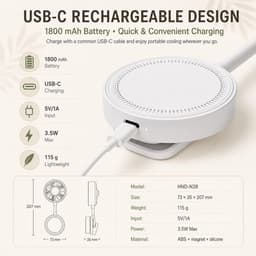 KZQ Magnetische Telefoonventilator 2 In 1 Oplaadbaar Compact Met Clip Persoonlijke Ventilator En Telefoonhouder 3 Snelheden Wit — thumbnail 4