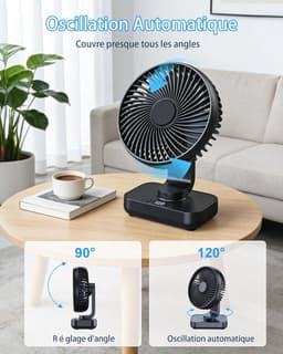 VHV-Tafelventilator USB - Ventilator met Oscillatie - 4500mAh Oplaadbare Batterij - Fluisterstille Bureauventilator - 4 Snelheden en Digitaal Display - Draagbare Handventilator voor Kantoor, Slaapkamer en Buiten - Zwart — thumbnail 4