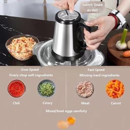 Keukenmachine - Voedselhakker Groentehakker - Snel Ingrediënten Snijden - Krachtige 400W Motor - 3L Kom - Zilver — thumbnail 5