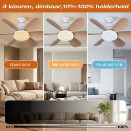 MUPOO Houtlook Plafondventilator met Lamp E27 Ø52 cm - Ventilatorlamp met Afstandsbediening - 3 Kleurtemperaturen - 3 Snelheden - Timer en Geheugenfunctie - Stil DC Motor -Voor Slaapkamer werkkamer — thumbnail 5