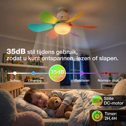 MUPOO E27 Plafondventilator met Verlichting Ø52 cm- Stille plafonventilator afstandsbediening- 3 Kleurtemperaturen &3 Snelheden - Timer & Geheugenfunctie-Voor Slaapkamer Keuken Garage - kleurrijk — thumbnail 3