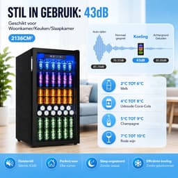 Celestul Drankenkoelkast 90L - Mini Koelkast voor Bier Wijn & Frisdrank - 126 Blikjes - Glazen Deur - LED - Stil - Instelbare Temperatuur - 49×44,5×78cm - Zwart — thumbnail 3