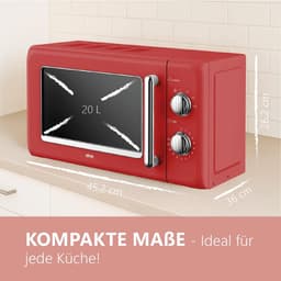 Retro Magnetron – Compacte Magnetron – Vintage Magnetron – Keuken Magnetron – Elektrische Magnetron – 20 Liter Inhoud – 700 Watt Vermogen – 6 Stands – Timer Met Eindsignaal – Rood Met Verchroomde Knoppen — thumbnail 3