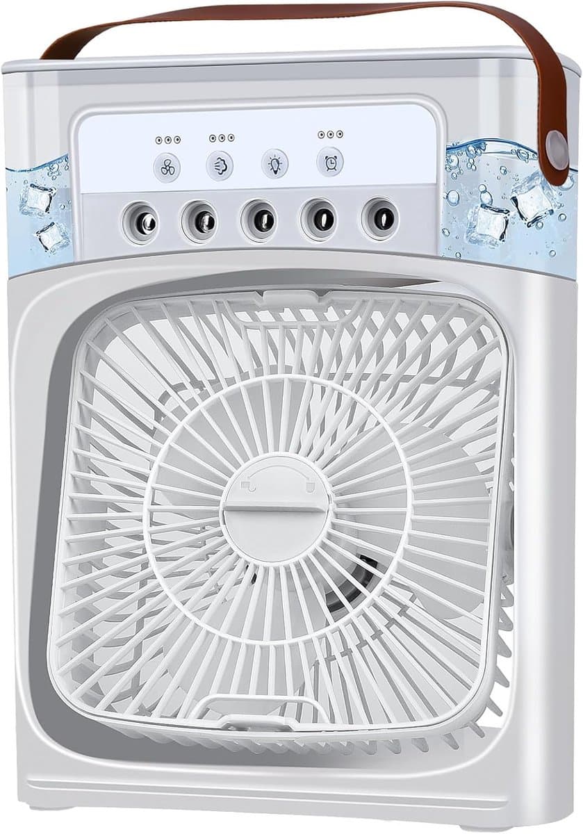 Mobiele , mini-luchtkoeler, tijdelijk met gratis anti muggen apparaat, 5-in-1 airconditioning, klein, draagbaar, 7 leds, luchtbevochtiger met 3 snelheden, luchtkoeler, ventilator met waterkoeling, voor keuken, kantoor — afbeelding 1