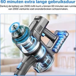 Grenintol S100 6-in-1 Steelstofzuiger Draadloos – Steelstofzuiger – 60.000 Pa–2000 mAh Accu – Draadloze Stofzuiger – Stofzuiger Zonder Zak 1,2 L Stofbak – Stofzuiger Draadloos met LED Licht – Voor Tapijten en Harde Vloer –Yoma–Blauw — thumbnail 5