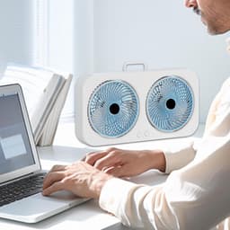 Tafelventilator - Bureauventilator - USB ventilator - Luchtcirculator - Stil - Oplaadbaar - 3 snelheden - Dubbele kop - Voor kantoor en thuis - Wandmontage - Draagbaar - Groen — thumbnail 2