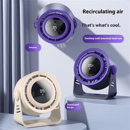 Tafelventilator - Bureauventilator - Wandventilator - Ventilator met digitaal display - Stil - Oplaadbaar - Vijf windsnelheden - Voor kantoor, slaapkamer en op reis - Krachtig - Ruimtegrijs — thumbnail 3