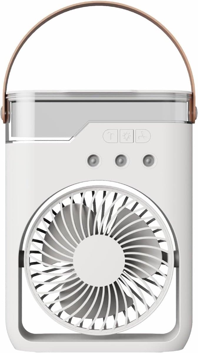 Aircooler - Ventilator - Draagbare vernevelingsventilator met verkoelende waternevel – Voorzien van 5 instelbare windsnelheden en nachtverlichting; de perfecte mini ventilator voor op kantoor, in de auto, thuis en daarbuiten (Wit) — afbeelding 1