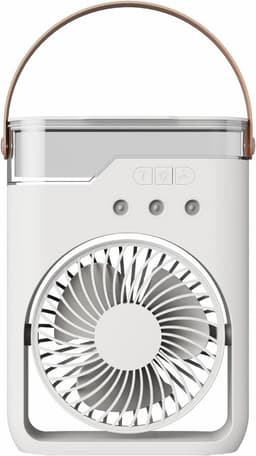 Aircooler - Ventilator - Draagbare vernevelingsventilator met verkoelende waternevel – Voorzien van 5 instelbare windsnelheden en nachtverlichting; de perfecte mini ventilator voor op kantoor, in de auto, thuis en daarbuiten (Wit) — thumbnail 1