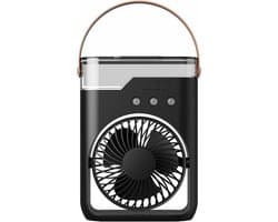 Aircooler - Ventilator - Draagbare vernevelingsventilator met verkoelende waternevel – Voorzien van 5 instelbare windsnelheden en nachtverlichting; de perfecte mini ventilator voor op kantoor, in de auto, thuis en daarbuiten (Zwart)
