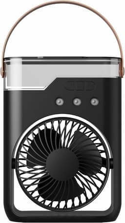 Aircooler - Ventilator - Draagbare vernevelingsventilator met verkoelende waternevel – Voorzien van 5 instelbare windsnelheden en nachtverlichting; de perfecte mini ventilator voor op kantoor, in de auto, thuis en daarbuiten (Zwart) — thumbnail 1