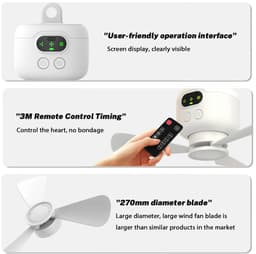Allero Plafondventilator - Draagbare Ventilator - Wit - Met Afstandsbediening - 8000mAh - Elektrische Ventilator - Oplaadbaar — thumbnail 3