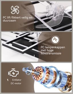 Glitzerlife - Plafond ventilator met verlichting - Dimbaar Led Licht - 6 Snelheden - Omkeerbare Zomer En Winterstand - Stille plafondventilator - Afstandsbediening Timer - Ø94 Cm - Zwart — thumbnail 2