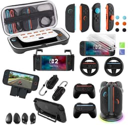 PlayCool 23-in-1 Accessoirebundel voor Nintendo Switch 2 – Beschermhoes, Screenprotectors, Thumb Grips, Joy-Con Siliconen Covers, Stuurset, Controller Grips, Oplaadstation, Playstand & Game Muisset — thumbnail 2