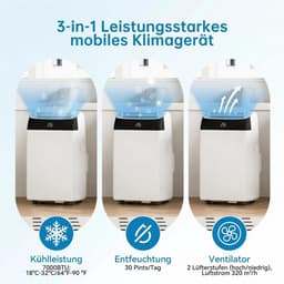 Danky Mobiele Airco 12000 BTU 3,6 kW - 4-in-1 Mobiele Airconditioner met Afvoerslang - Stil 51dB - Koelen/Ontvochtigen/Ventilator/Slaapmodus - Follow-Me - R290 - voor Ruimtes tot 43-51 m² Energieklasse A — thumbnail 5