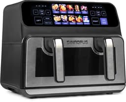 Digitale Airfryer XXL 9L Sinaopus 802 – Heteluchtfriteuse met Dubbele Mand en DualMand Onafhankelijke Snelle Opwarming – Voor Gezinnen – 10 Programma’s – Kijkvenster – Makkelijk te Reinigen – Capaciteit voor 4 Personen — thumbnail 2