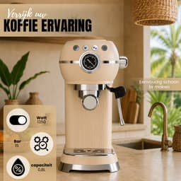 Motivai Espressomachine met Melkopschuimer - 1350W - Pistonmachine met Manometer - 800ml Waterreservoir - Cappuccino & Latte Maker - Matte Beige — thumbnail 3