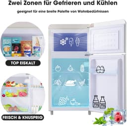 Retro Koelkast Wit - Tweekoers Minikoelkast 72 Liter - Tafelmodel Koelkast met Vriesvak en LED Verlichting - Energieklasse E — thumbnail 4