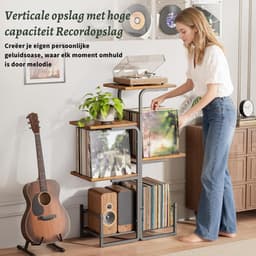 SNJY® Platenspeler Meubel - Platenspeler Kast - LP Houder - Platenhouder - 30D x 60B x 102H cm - Zwart/Bruin — thumbnail 5