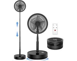 UFTA Ventilator - Opvouwbare Tafelventilator - Oplaadbaar met Afstandsbediening - 4 Standen 7200mAh - Stil & Draagbaar - Zwart