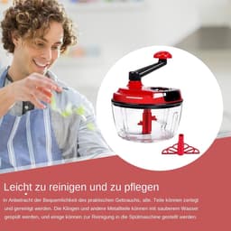 Handmatige Keukenmachine - Trekkoord Hakker - Groenten Snijden - Vaatwasmachinebestendig - 20 cm Hoog - Rood — thumbnail 2