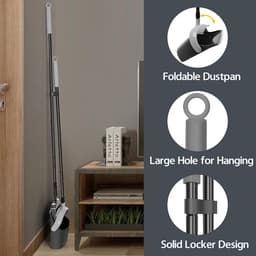 Bezem en stoffer set - Stoffer met steel - Huis schoonmaken - 180° draaibare kop - 138 cm steel - Donkergrijs — thumbnail 2