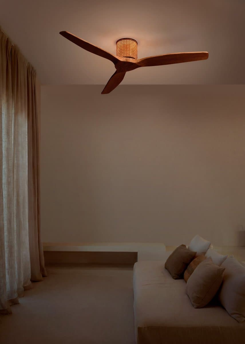 CREATE - Plafondventilator stil 40W (Ø132cm) - Sfeerlicht LED - Afstandsbediening - 6 snelheden - Programmeerbaar - WIND CALM CUSTOM RATTAN — afbeelding 1