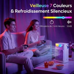 TEKROA® Ventilatoren - Mini Aircooler met Water - Draagbare Luchtkoeler & Tafelventilator met 3 Snelheden - RGB-Verlichting en Verstelbare Kop - Wit — thumbnail 5