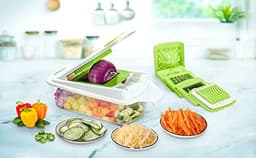 Multifunctionele Keukenmachine - Groentesnijder Mandoline - Maaltijd Voorbereiding - 19-in-1 Wisselbare Messen - 1.3 Liter Capaciteit - Groen Wit — thumbnail 2