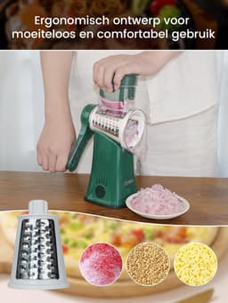 Kaasrasp Groentesnijder - Keukenmachine - Snel Ingrediënten Snijden - 5-in-1 Messensysteem - 19 x 14.5 x 29 cm - Groen — thumbnail 3