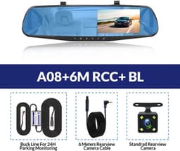 Dashcam voor Auto - 4.3 Inch - Full HD 1080P Auto Rij Recorder - Achteruitkijkspiegel DVR - Nachtzicht, Bewegingsdetectie, Parkeermodus - 6M Achteruitrijcamera - Zonder Geheugenkaart - Zwart — thumbnail 5