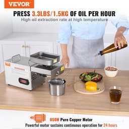 Oliepersmachine Elektrisch - 850W Oliepers - RVS - 0-300 °C Instelbaar - Voor Pinda's, Sesam, Koolzaad & Noten - Hoog Olierendement - Warmpersen - RVS Olieverdrijver - Oliewinningsmachine - Thuisgebruik & Professioneel - Zilver — thumbnail 4