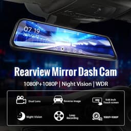 Dashcam voor Auto - 10 Inch Touchscreen Spiegelcamera - 1080P AHD Dashcam - Nachtzicht - Groothoek 170° - Parkeermodus - Inclusief 6M RCC BL - Zwart — thumbnail 2