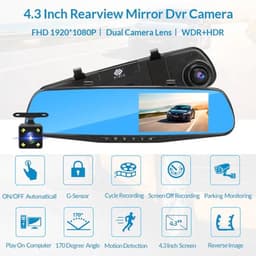 Dashcam voor Auto - Dashcam 4.3 Inch - Full HD 1080P Auto Rij Recorder - Achteruitkijkspiegel DVR - Nachtzicht & Bewegingsdetectie - Zonder Geheugenkaart - Zwart — thumbnail 3